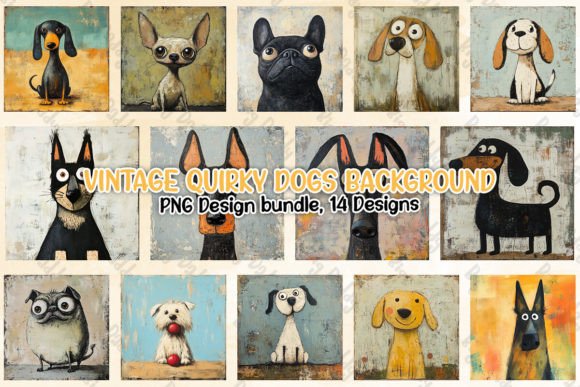 Download Vintage Quirky Dogs Background Clipart - Premium Bundle