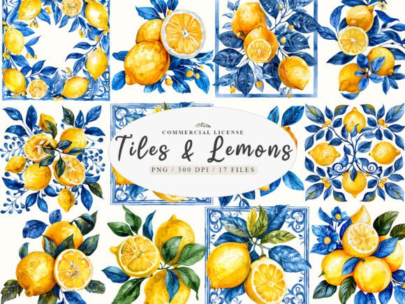 Download Portuguese Tiles, Lemon Branch Print - Premium Resources