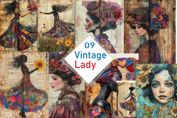 Download 9 Vintage Lady Art Prints - Print Collection