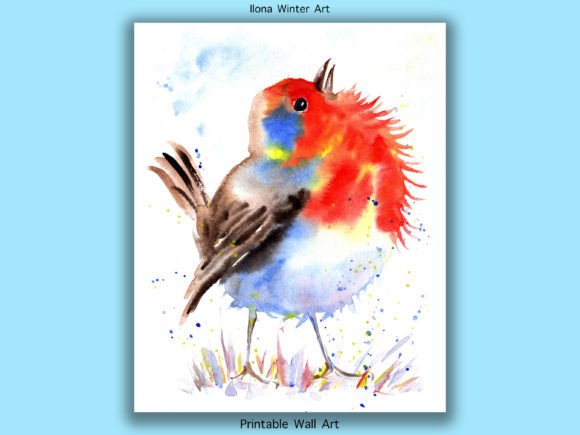 Download Watercolor Robin Printable Wall Art - Print Collection